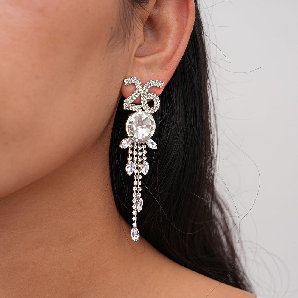 2026 Pendant Rhinestone Tassel Earrings Jewelry Number Earrings  Valentine's Day Gift