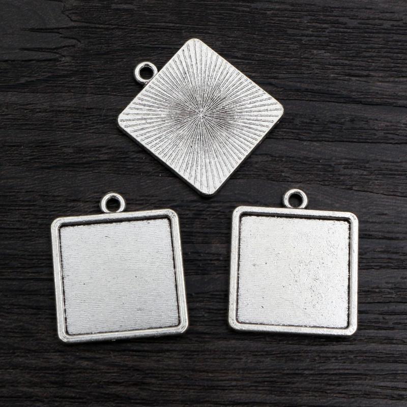 New Fashion 10pcs 10-20mm Inner Size Bronze Silver Plated Square Cabochon Base Setting Pendant,Fit  20mm Square Glass Cabochons 