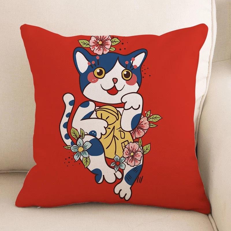 New Style of Lucky Cat Series Pillowcases, Home Office Sofa Pillow Cushion Covers, Seats