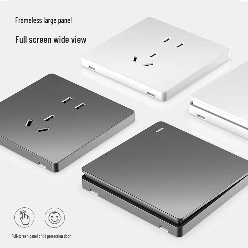 

Zhuochi Grey 4-Gang Switch with Universal 5-Hole Socket Panel CN plug (adapter included)