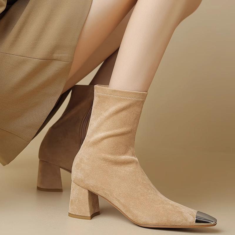 Fashion Spring Autumn Pointed Toe Elastic Slim Women Short Boots Fashion Thick Heels Shoes Mordern Botas Zapatos De Mujer