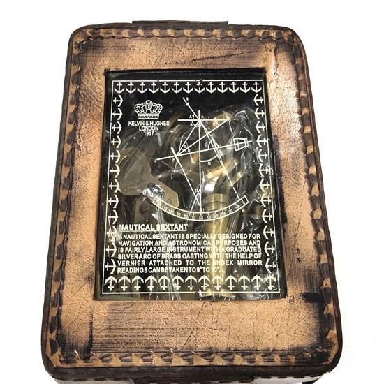 10,16 cm Mosiężny Sekstant Nawigacyjny z Brązowym Skórzanym Futerałem Astrolabium Morskie Instrumenty Okrętowe Prezent Rocznicowy Blat