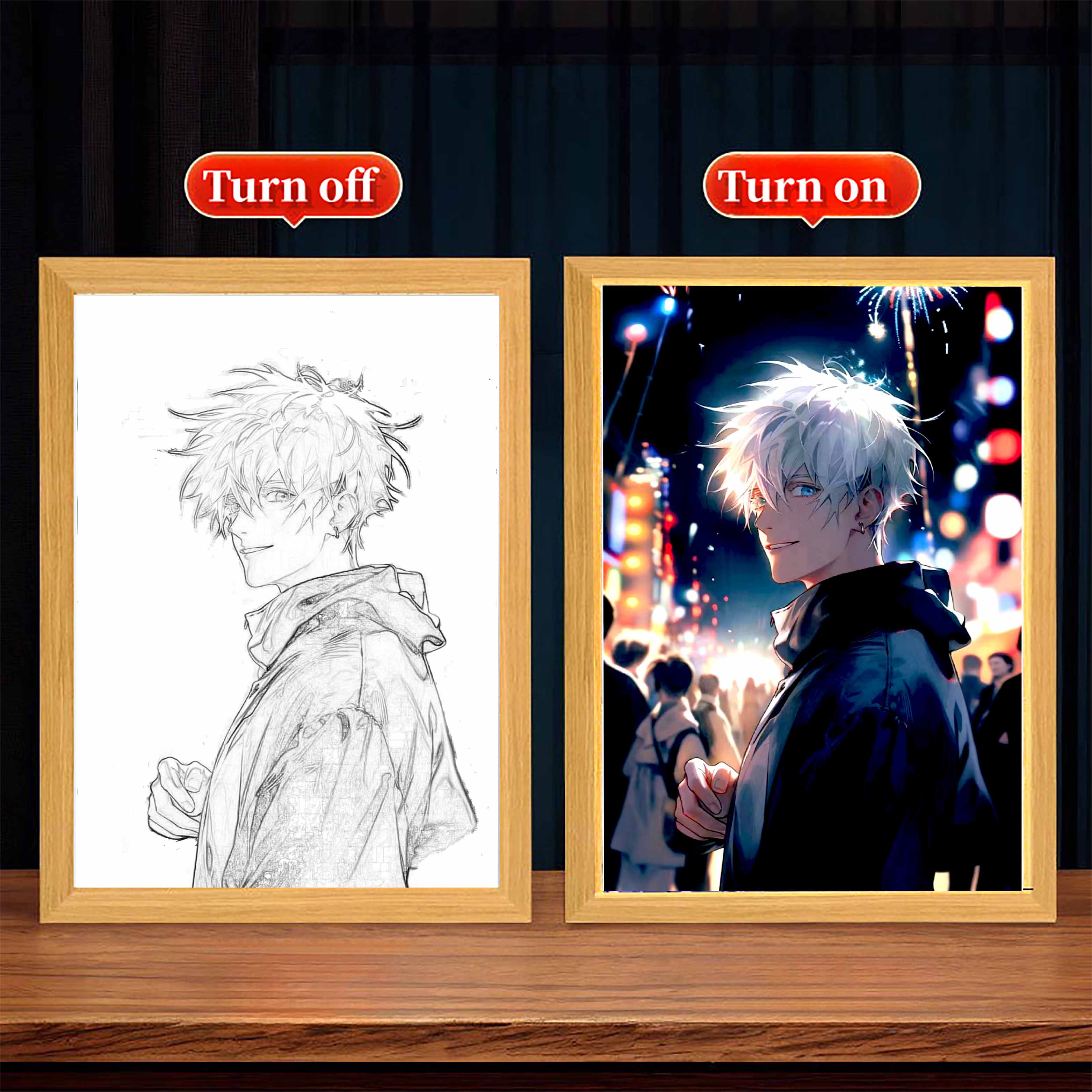 

Anime Light Painting Picture Frame Jujutsu Kaisen Led Night Light Moon Lamp Satoru Gojo Figure Bedroom Home Decor Friends Gifts