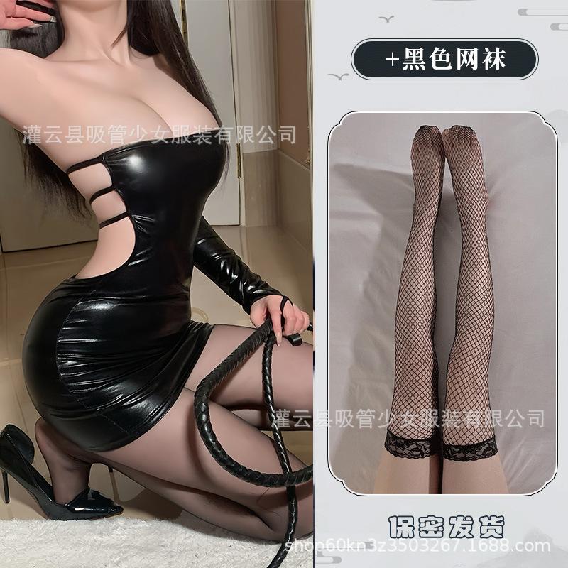 Sexy patent leather tube top, waist and thin, beautiful back queen nightclub dance 0