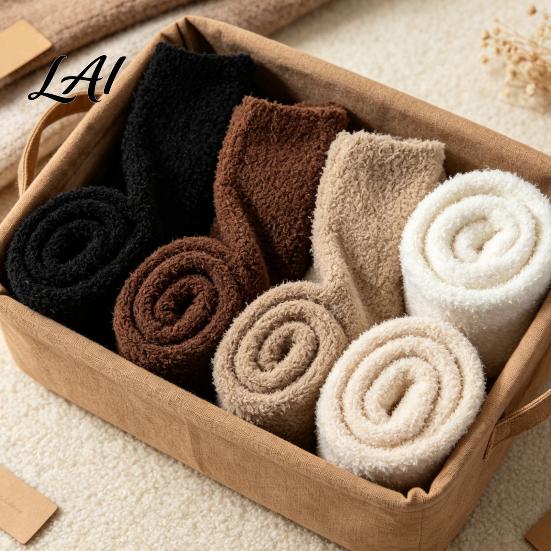 Warm Bedding Accessories for Feet 6 Pairs Thickened Plush Socks Men Winter Solid Color Fuzzy Socks Soft House Slippers Breathable Footwear,