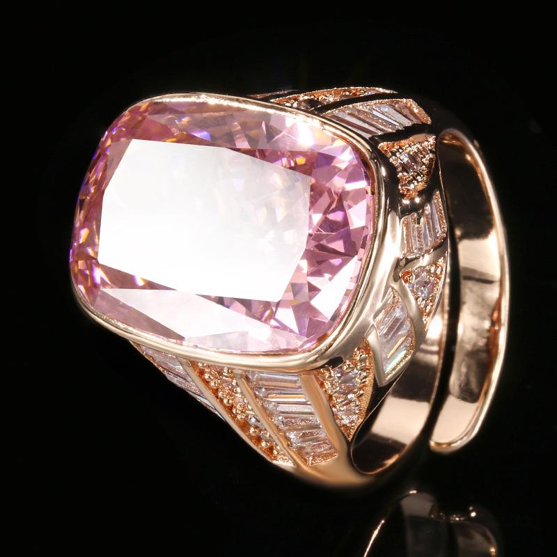 Jewelry Copper Bottom Gold-Plated High Carbon Diamond Ice Flower Square Diamond Copper Inlaid Retro Rose Gold Ring 12 * 16