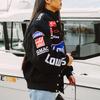 Womens Oversized Black Printed Streetwear Windbreaker Jacket Long Sleeve Casual Cycling Outerwear
