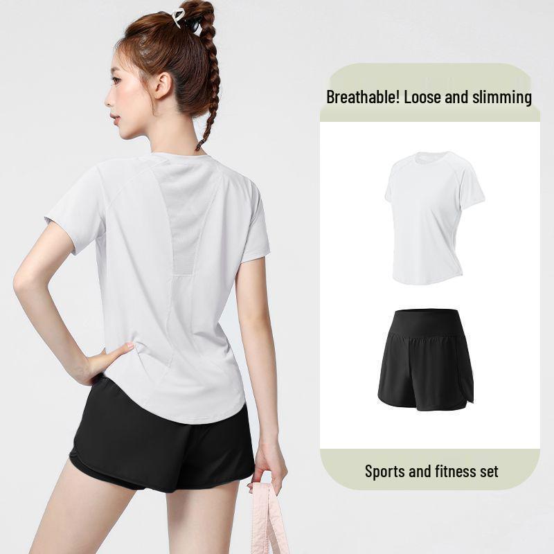 Plus Size Quick-Dry Loose Fit Yoga & Sports Suit: Elastic Short Sleeve T-Shirt & Shorts