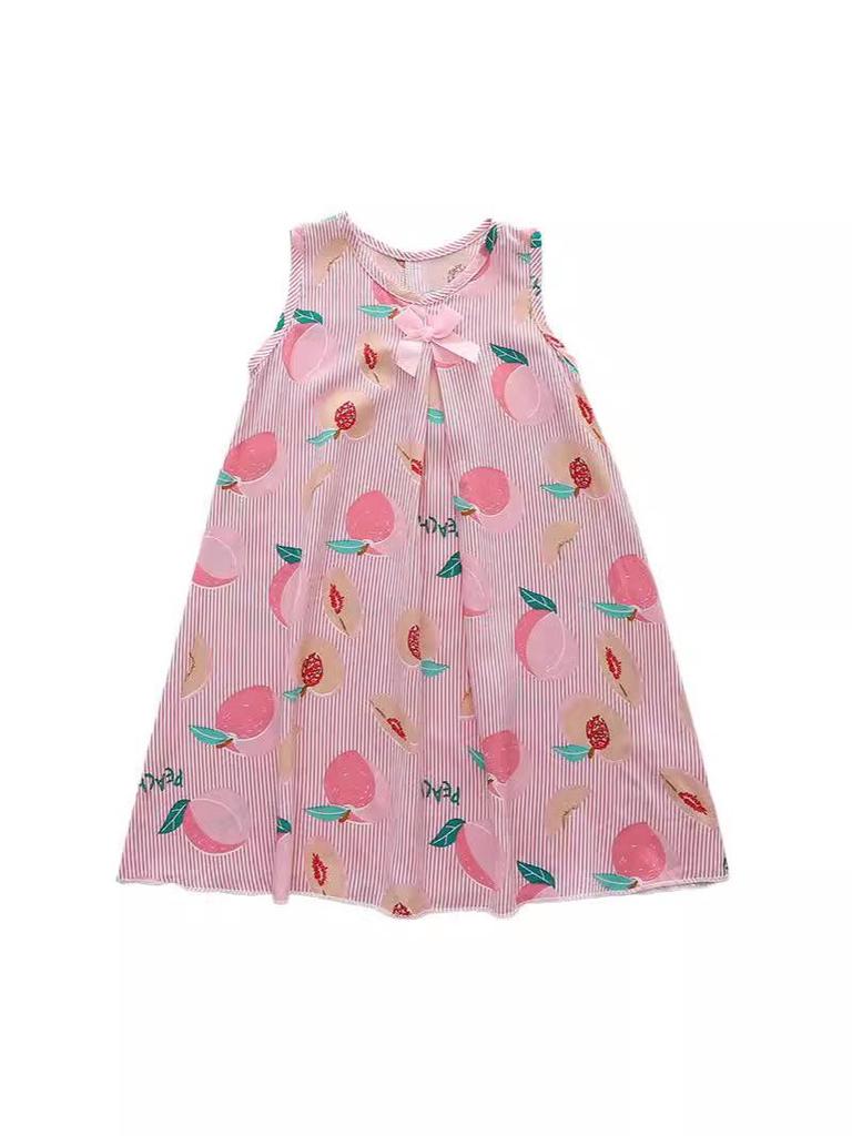 Mother-Daughter Cotton Silk Sleeveless Nightgown for Girls: Wide Shoulder Home Dress