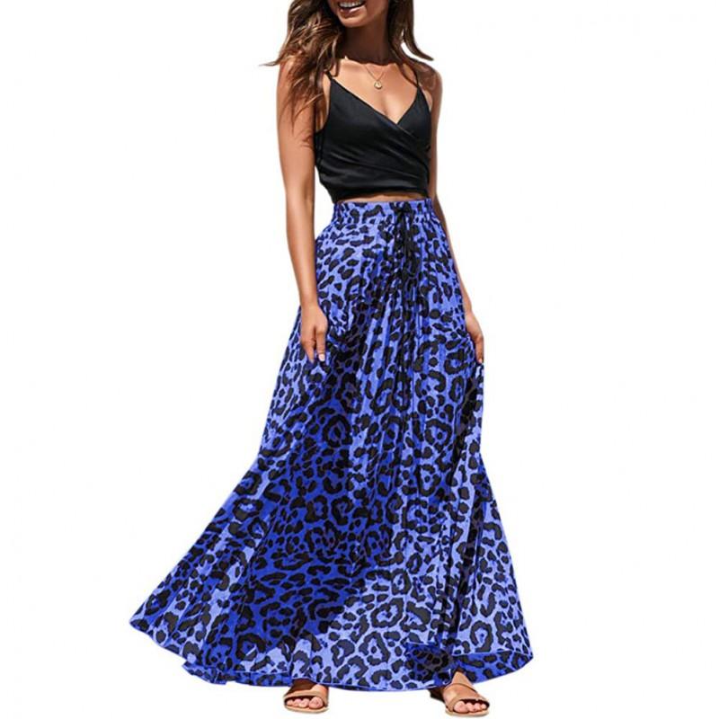 Damen Plus Size A-Linien Midi-Rock Mit Kordelzug Taille Leopardenmuster Baumwollmischung Lässig Lang