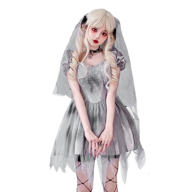 Gothic Halloween Costume Women - Zombie Bride Witch Vampire Outfit Set Cosplay Party Performance