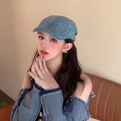 Simple Washed Denim Berets Hat Men Women Spring Summer Peaked Flat Cap Artist Duckbill Hat Casual Herringbone Newsboy Cap