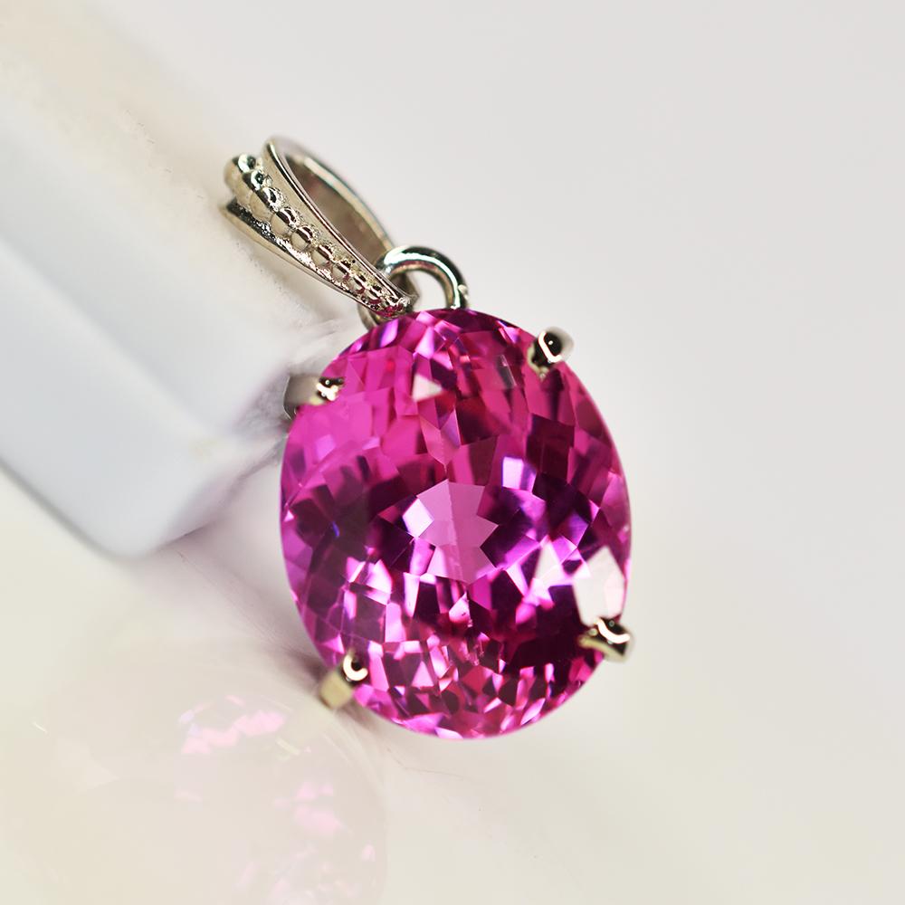 Natural Pink Sapphire Pendant 30 Ct Oval 925 Sterling Silver CERTIFIED For Gift my.pd-20-k