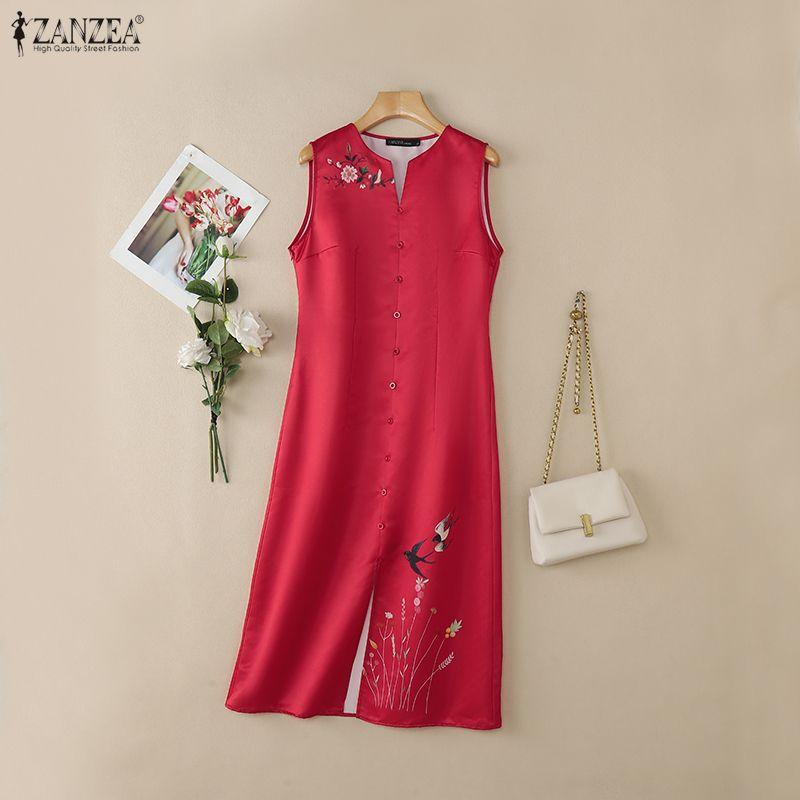ZANZEA Women Casual Round Neck Summer Sleeveless Print Tank Dress