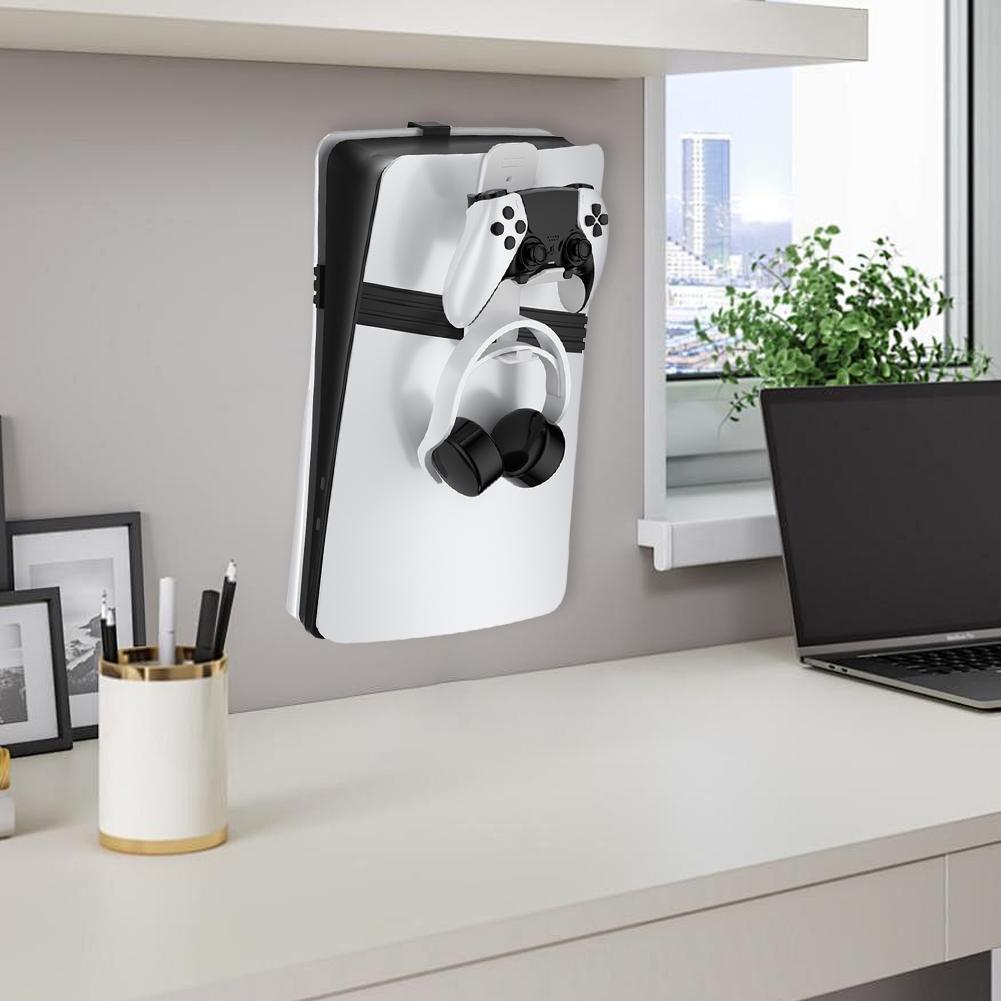 For PS5/PS5 Slim/PS5 Pro Console Wall Mount Storage Hook Set Controller Headset Hanger Host Wall Mount Bracket for PlayStation 5