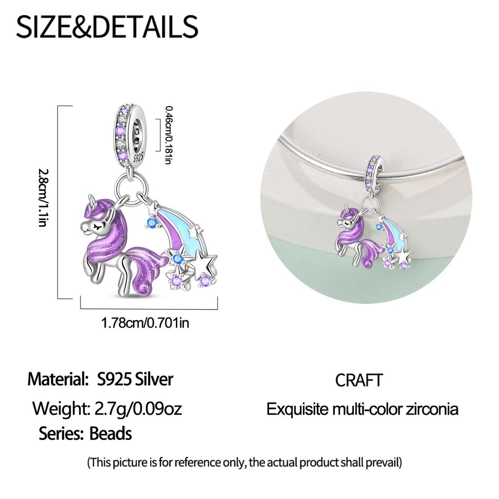 Authentic Charm Bead Charms Copper Dreamy Rainbow Unicorn Color Pendant Bead Charms Compatible With Bracelets Women Jewellery Making Diy Gift