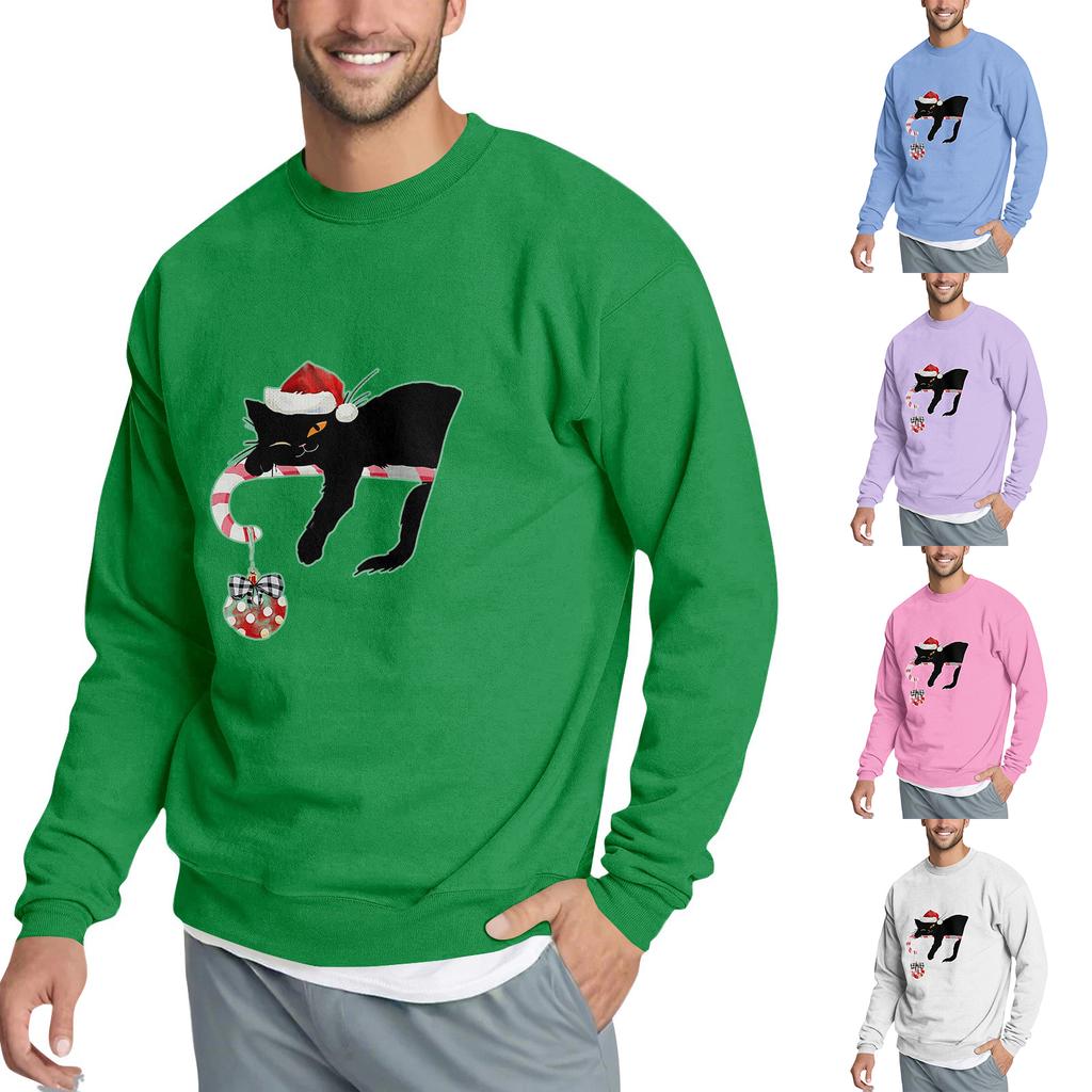 Christmas Print Loose Fit Round Neck Sweatshirt For Men