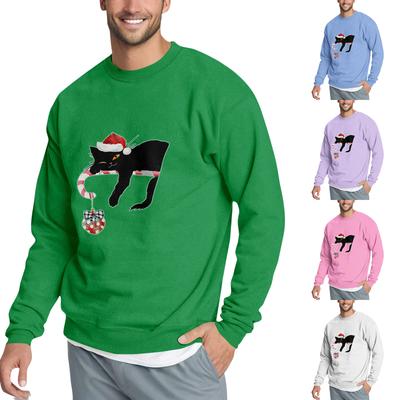 Christmas Print Loose Fit Round Neck Sweatshirt For Men