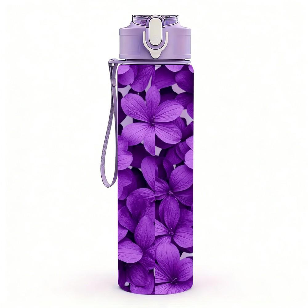 1PC Dense Purple Lilac Flower Cluster Print 750ml Color Plastic Sports Water Bottle Leakproof Flip Straw Lid Suitable for Sports Office Home Use