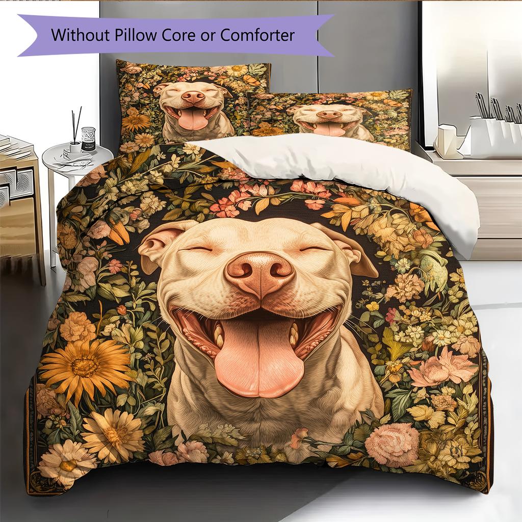 Happy Pitbull Pattern Bedding Home Decoration Birthday Gift (1 * duvet cover + 2 * pillowcase, without core)
