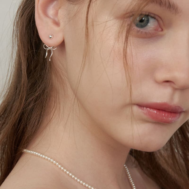 TATIANA (925 Silver) French Ribbon Tie Ear Jacket Earrings EC3083