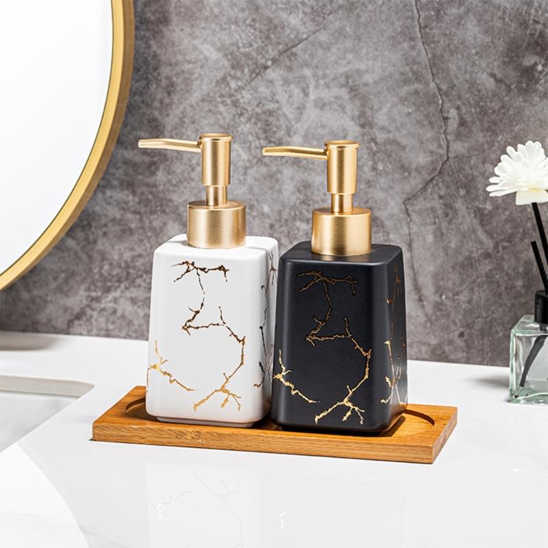 Ceramic Soap Dispenser Marble Detailing Liquid Container For Hand Wash Shampoo And More Refillable