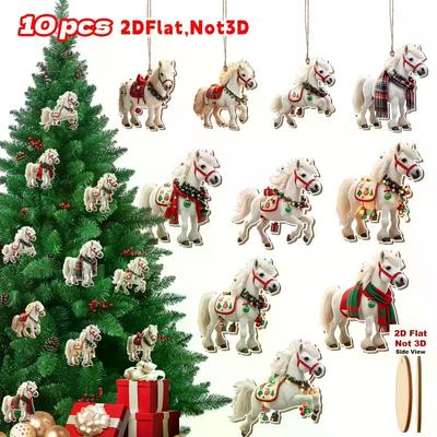 Delicate White Horse 2D Decorations; Set of 10/20/30 Wooden Ornaments for Christmas; Ideal Xmas Gifts.