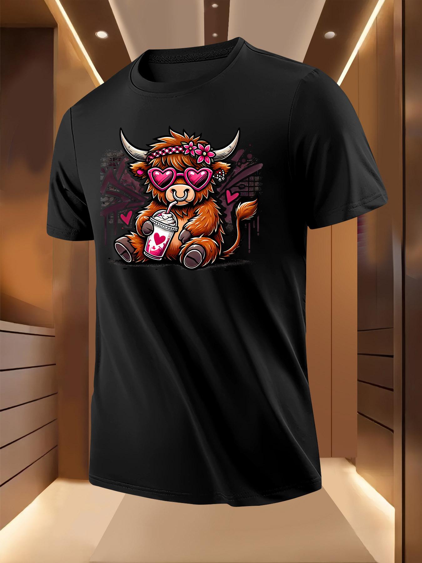 Graphic Tshirt with Playful Highland Cow Bubble Tea Print... XXXXL