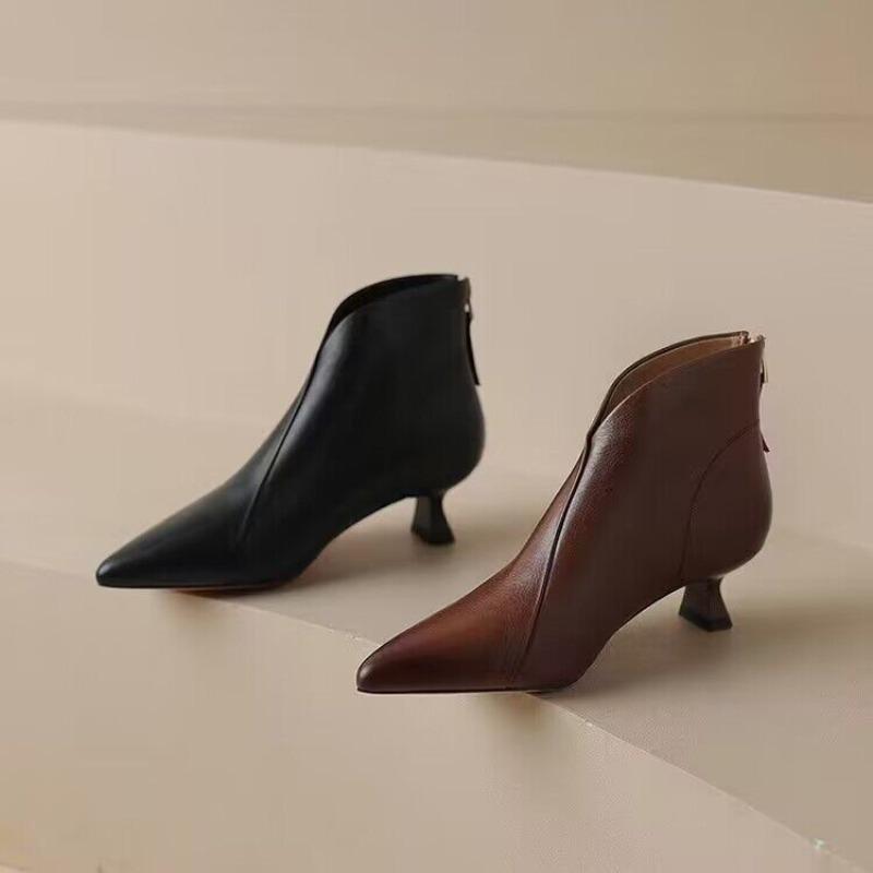 Herbst Winter Stiefel für Damen Mittelhohe Stiefel Reißverschluss PU 4CM Stiletto Spitze Mittelhoher Absatz Minimalistischer Stil Mode Stiefel