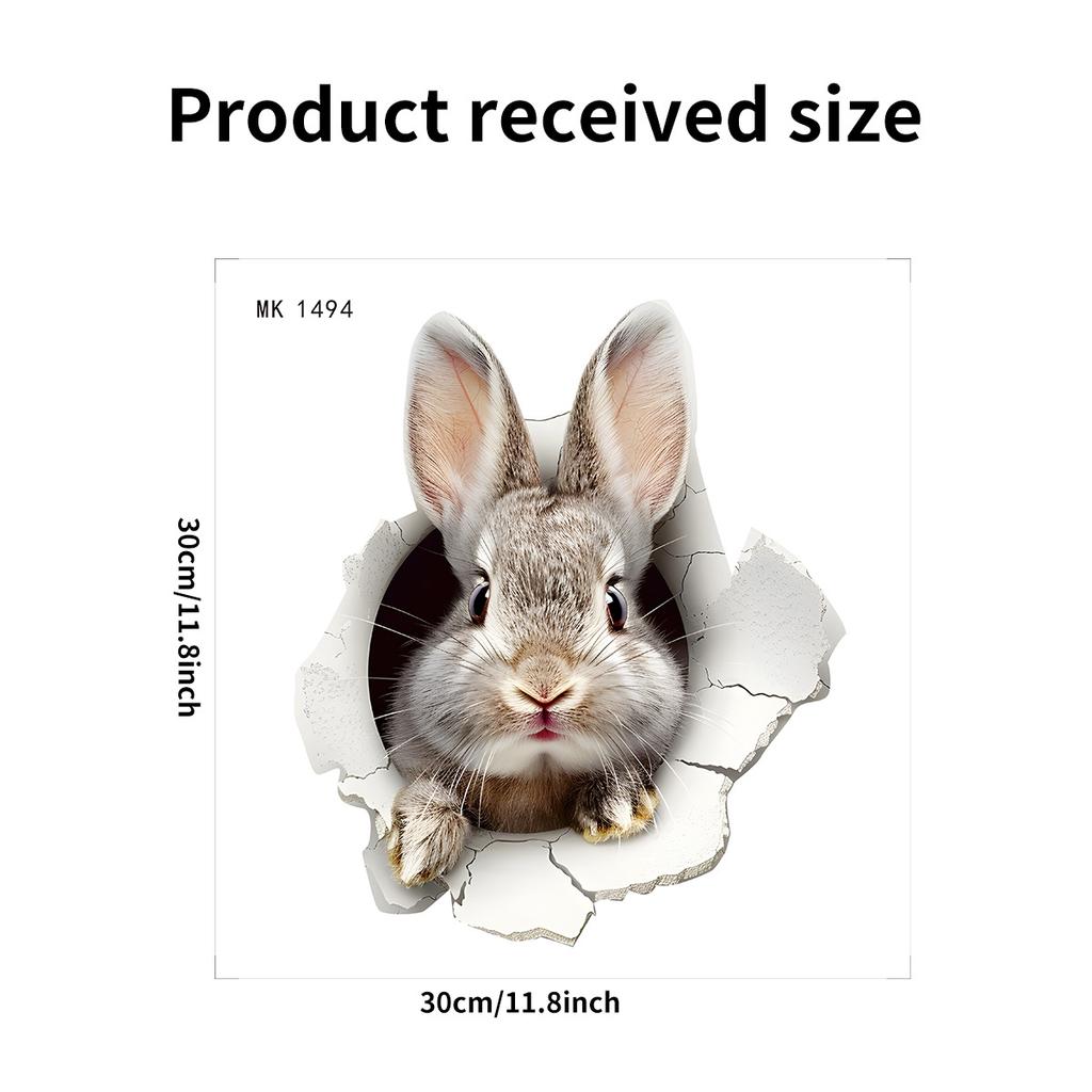 3D Peeking Bunny Toilet Stickers, Cute Breaking Wall Rabbit Waterproof Removable Self-Adhesive