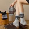 Mittellanges Röhrengarn mit Federn, farblich passende Wollsocken im Retro-Stil mit Schleife, für Zuhause und Freizeit, wärmespeichernd, verdickt, Thermosocken