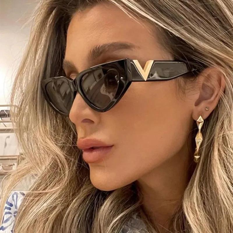 Luxury Glamour Women Brand Sunglasses Fashion V Designer Glasses Cat Eye Stylish Ladies Eyewear Uv400