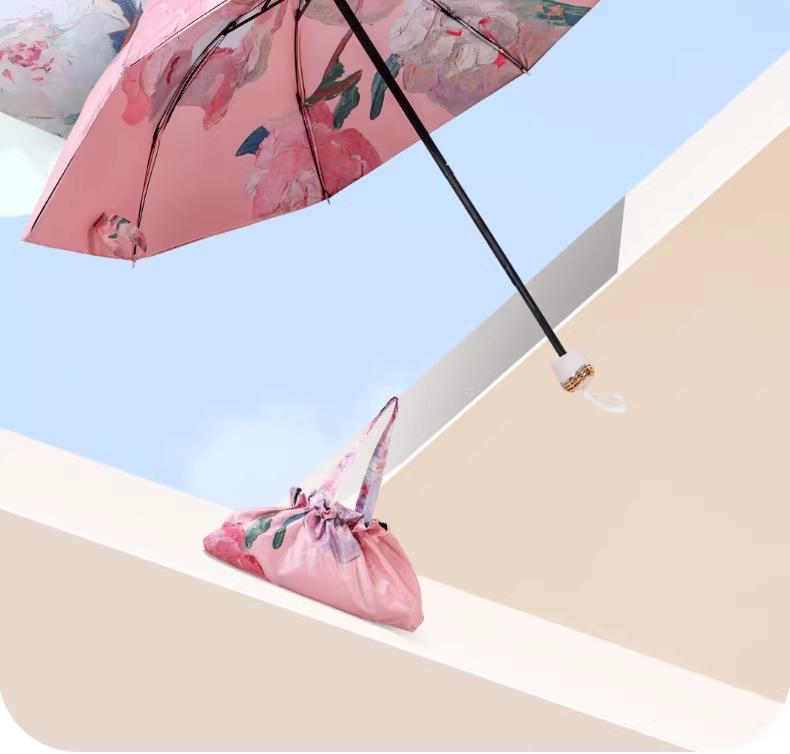 Double-Sided Floral Women's Umbrella: UV Protection, Sunshade, Folding, Dual-Use for Rain and Sun, Outdoor.