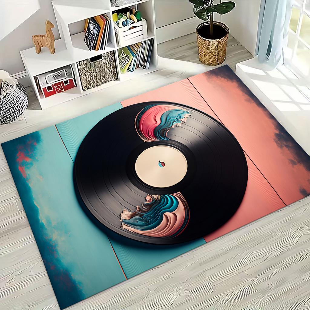 Schallplatte Musik DJ Bildschirm Band Teppich für Wohnzimmer Sofa Schlafzimmer Haus Fußmatte Dekor,Große Kinder Spiel Rutschfeste Bodenmatte