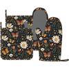 Oven Mitts Pot Holders Set Vintage Butterfly Moon Flower Silicone Kitchen Gloves Potholders Heat Resistant for Chef Baking Cooking Grilling BBQ 4