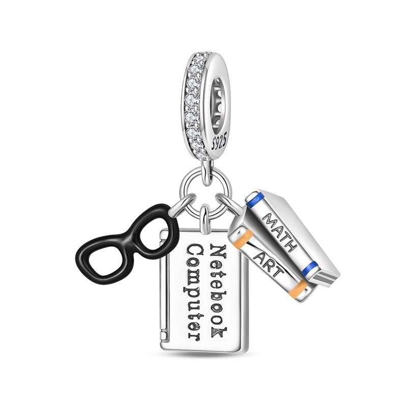 Back To School Charm Beads Copper Schoolbag Sports Watch Learning Earphone Pendant For Bracelet Diy Charms Jewelry