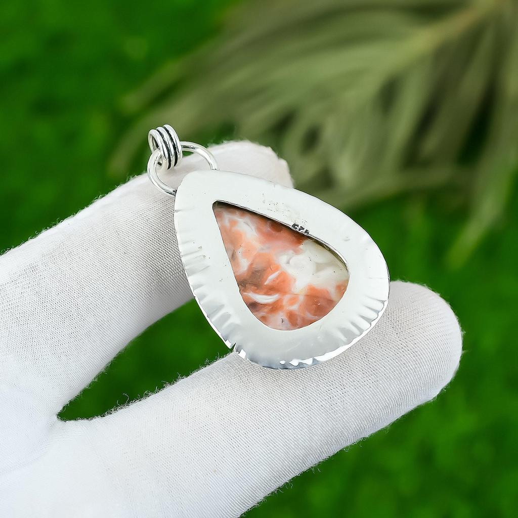 925 Silver Pear Natural Rainbow Jasper Mother Artisan Handmade Elegant Pendant