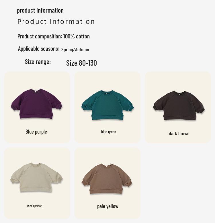 Korean Style Unisex Baby Sweatshirt - Thick Pure Cotton, Trendy Round Neck for Spring & Autumn