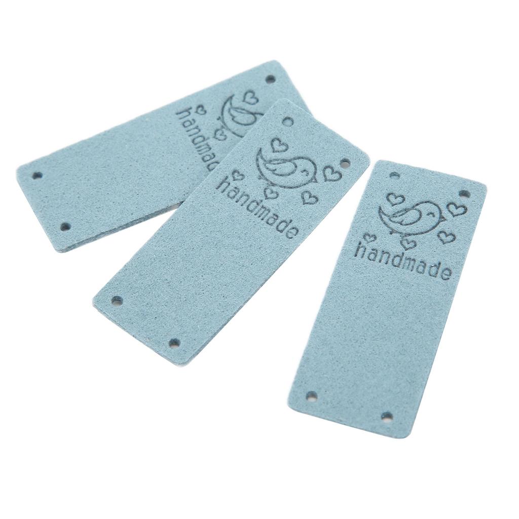 100Pcs PU Leather Label Bird Color HandMade Soft 4 Holes Useful DIY Accessories for Wallet Hat(Blue