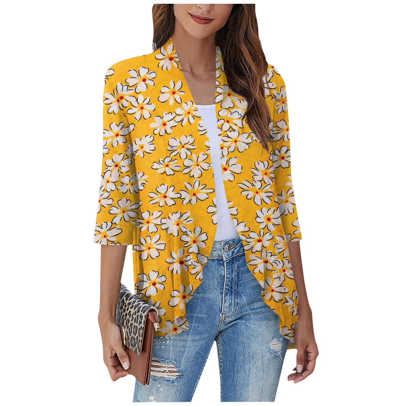 

Женский повседневный повседневный кардиган с укороченными рукавами и v-образным вырезом, модная рубашка с принтом, топ, мягкая драпировка, кардиган с рюшами M оранжевый