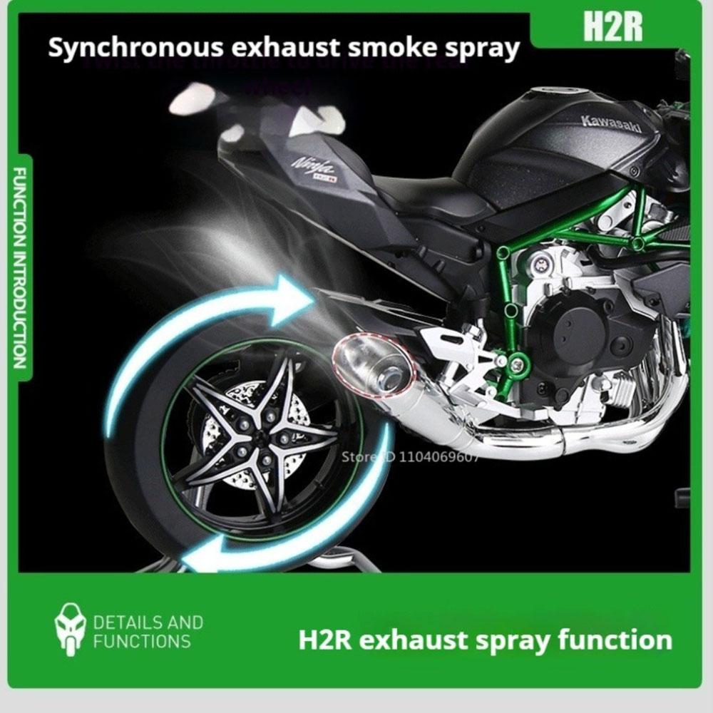 1:9 Kawasaki Ninja H2R Motorcycles Model Alloy Car Toys Can Spray Miniature Motorcycle Wheel Shock Absorption Vehicle Home Decor