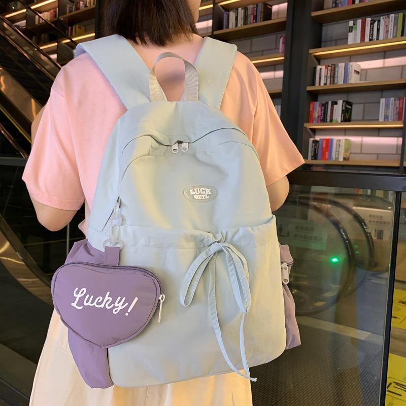 Schoolbag1011 New Korean Style Washed Fabric Women's Backpack, Versatile Casual Middle School School Lightweight Color-Blocked Girls' Backpack