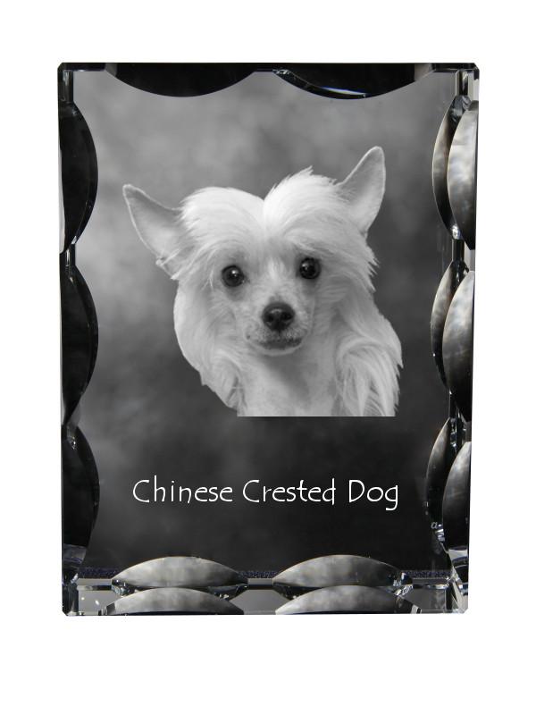 

Chinese Crested Dog, Puff - crystal with a picture of a dog, glass statuette with a picture, unique frame with a picture from Art-Dog brand прозорий