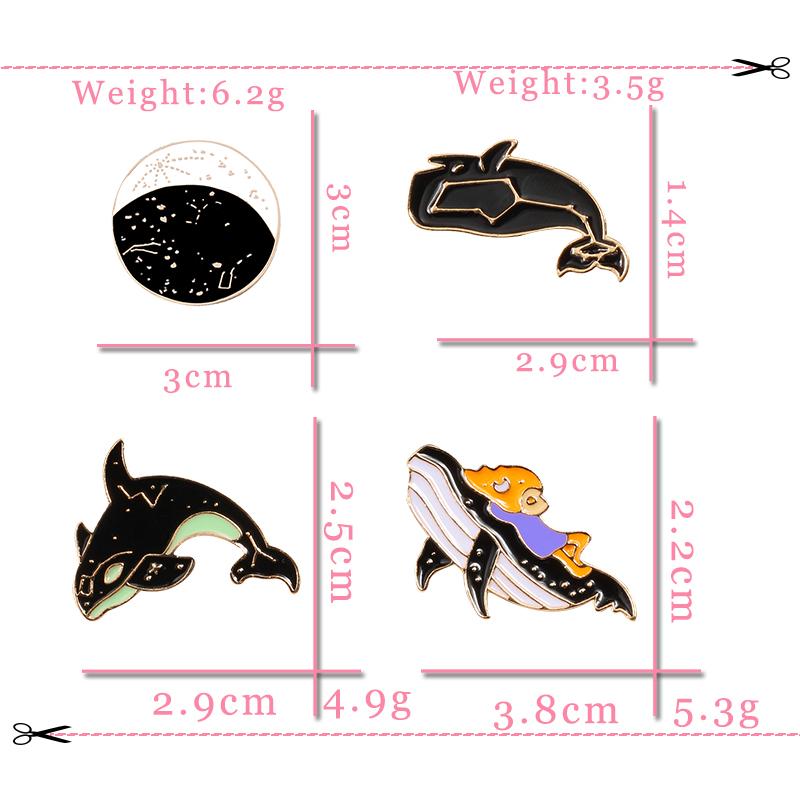 Romantic Constellations Lonely Alice Whale Shark Starry Moon Pin Brooch Enamel Lapel Pins BackPack Badge Brooches Cute Jewelry