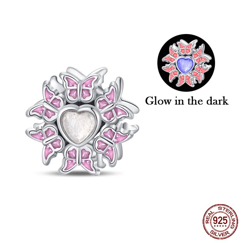 New 100% Copper Nightglow Butterfly Heart-Shaped Gem Charms Bead Fit Qikaola Original Bracelet Diy Birthday Jewelry