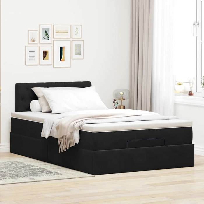 Maison Exclusive - Lit ottoman avec matelas et LED noir 120x190 cm velours