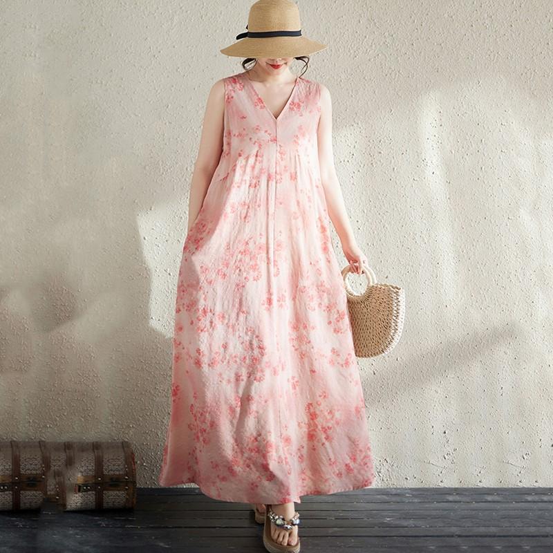 Sleeveless Plus Size Cotton Vintage  New In Dresses for Women Casual Loose Long Summer Dress