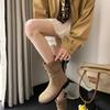 Cowhide~ Grape Mom retro round head belt buckle pleated pile medium boots thick heel thick sole knight boots short boots women