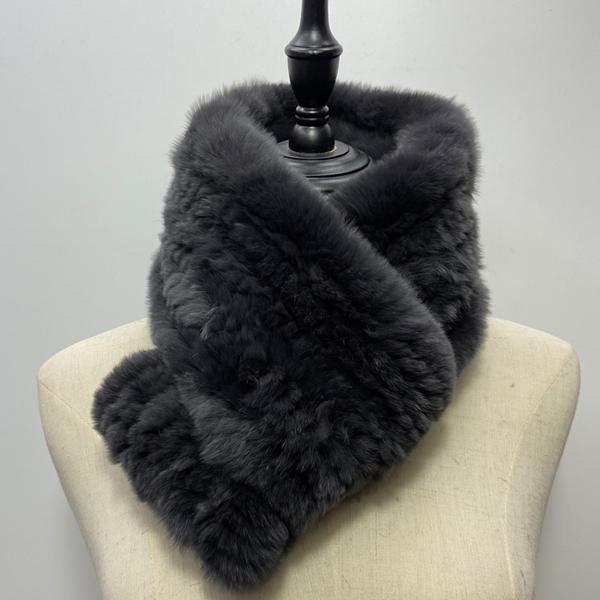 Women Long Ring Scarf Real Rex Rabbit Fur Knitted Neck Warmer Winter Stylish Warm Ring Scarves