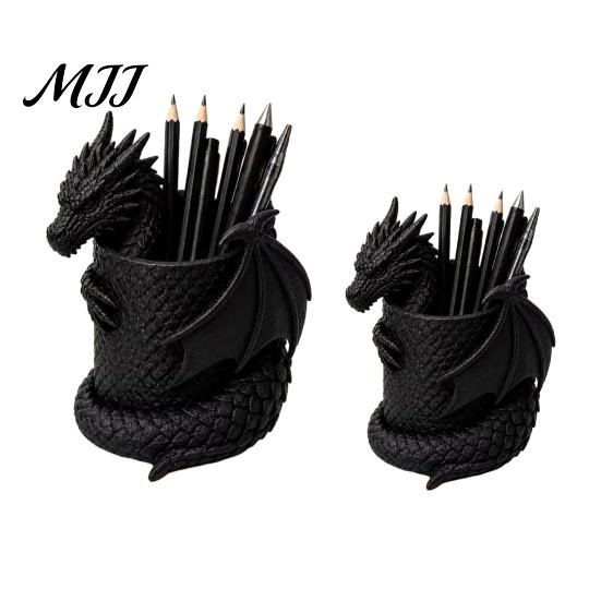 Detailed Sculpture Pen Stand 3D Printed Gothic Dragon Holder, Coiled Figurine Stationery Cup, Office Decor Fantasy Desk Organizer, Halloween Tabletop